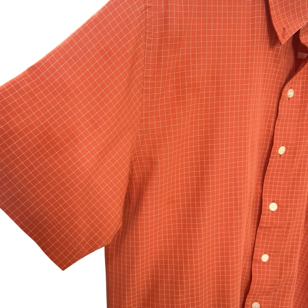 VAN HEUSEN Orange Checkered Casual Button Down Shirt Short Sleeve Classic Fit M - Picture 4 of 8